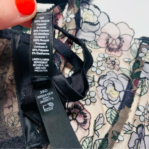 For Love & Lemons 38D Clara Underwire Bra Embroidered Black Mesh Floral Romantic - Picture 10 of 10